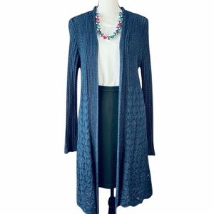 Elegant Navy Blue Open-Knit Cardigan